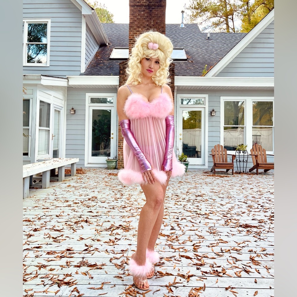 Fembot from Austin Powers Halloween costume with wig, dress, gloves, bottoms
